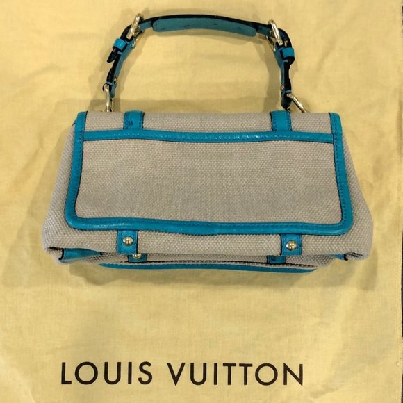 Louis Vuitton Limited Edition Trianon Canvas Turquoise Ostrich Sac Express PM Ba - Picture 3 of 6